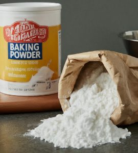 Imagen of A bag of baking powder and a box of baking soda on a kitchen counter